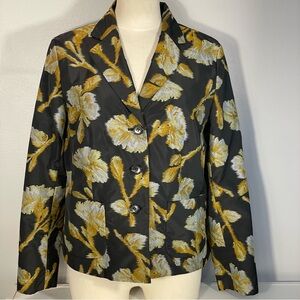 Kasper Black Gold Brocade Blurred Floral Embroidered Blazer Jacket Sz 10